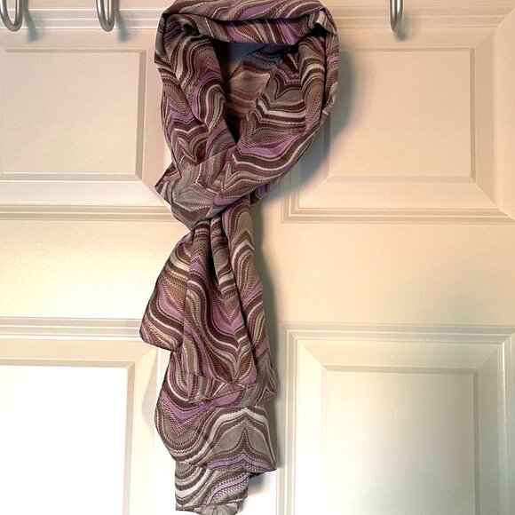 Pink Gray and White Silky Oblong Scarf - Picture 6 of 6
